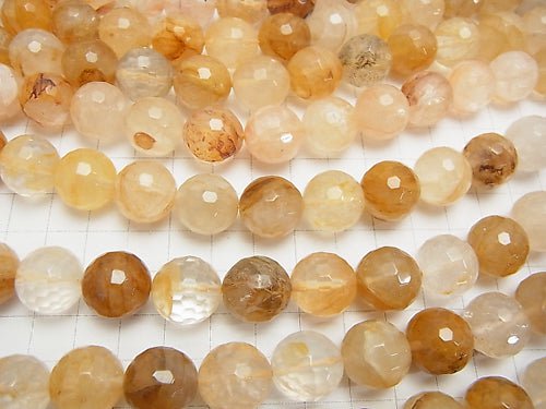 Yellow Hematite Quartz 128 Faceted Round 14 mm half or 1 strand beads (aprx. 14 inch / 35 cm)