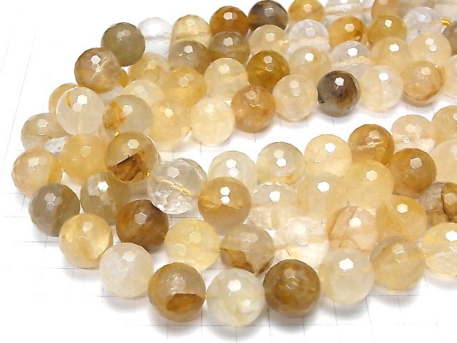 [Video] Yellow Hematite Quartz 128Faceted Round 16mm half or 1strand beads (aprx.14inch / 35cm)