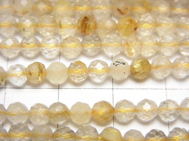 [Video] High Quality! Rutilated Quartz AA++ Faceted Round 4mm 1strand beads (aprx.15inch / 37cm)