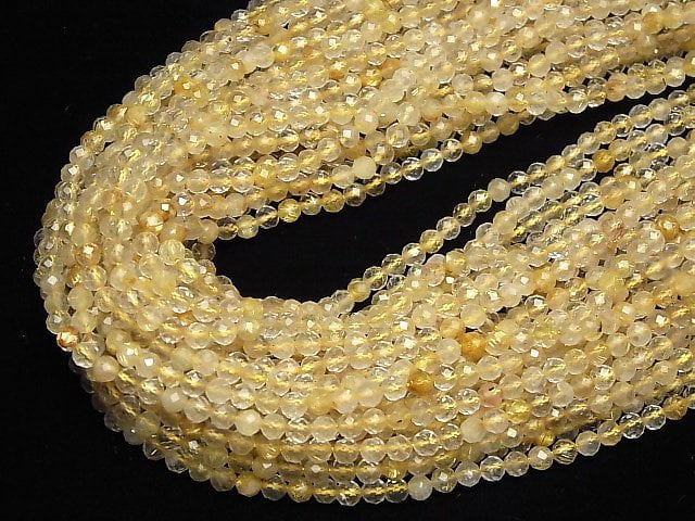 [Video] High Quality! Rutilated Quartz AA++ Faceted Round 4mm 1strand beads (aprx.15inch / 37cm)