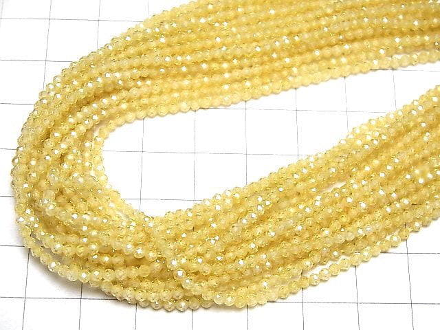 [Video] High Quality! Cubic Zirconia AAA Faceted Round 2mm [Yellow] 1strand beads (aprx.15inch / 36cm)