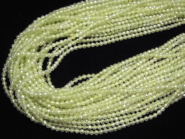 [Video] High Quality! Cubic Zirconia AAA Faceted Round 2 mm [Lime Green] 1strand beads (aprx.15 inch / 38 cm)