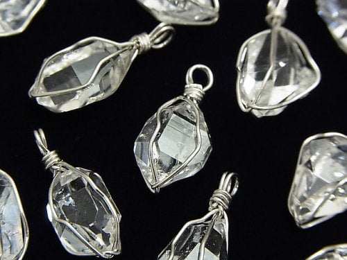 NYHerkimer Diamond AAA Rough Rock Nugget Pendant [L size] Wire frame Silver925 1pc