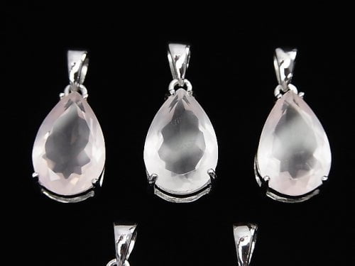 1 pc $14.99! High Quality Madagascar Rose Quartz AAA Pear shape Faceted Pendant 15 x 10 mm Silver 925