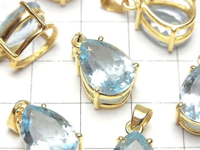 [Video]High Quality Sky Blue Topaz AAA Pear Shape Faceted Pendant 14x10mm 18KGP