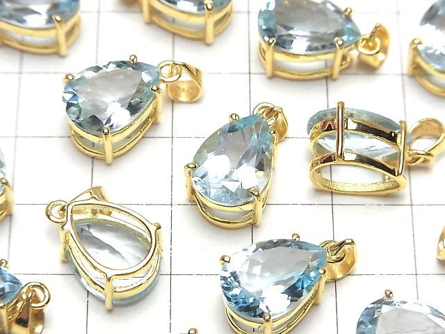 1 pc $19.99! High Quality Sky Blue Topaz AAA Pear shape Faceted Pendant 15 x 10 mm 18 KGP