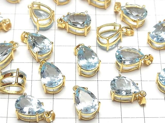 [Video]High Quality Sky Blue Topaz AAA Pear Shape Faceted Pendant 14x10mm 18KGP