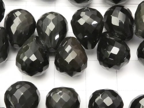 Rainbow Obsidian Drop Faceted Briolette 12 x 10 x 10 mm 10 pcs or 1 strand (Bracelet)