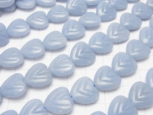 Angelite carving Vertical Hole Heart 14 x 14 x 5 mm half or 1 strand beads (aprx.14 inch / 35 cm)