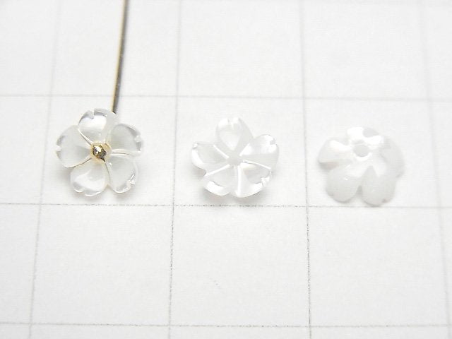[Video] High Quality White Shell (Silver-lip Oyster) AAA 3D Flower 6mm Center Hole 4pcs