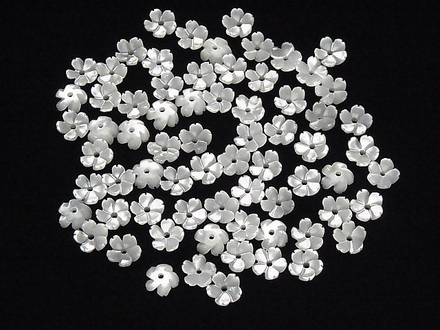 [Video] High Quality White Shell (Silver-lip Oyster) AAA 3D Flower 6mm Center Hole 4pcs