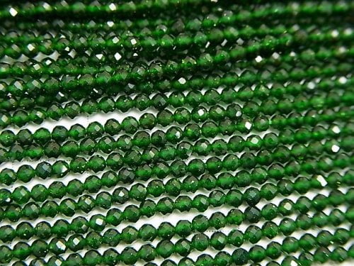 [Video] High Quality! Green Goldstone Faceted Round 2mm 1strand beads (aprx.15inch / 37cm)