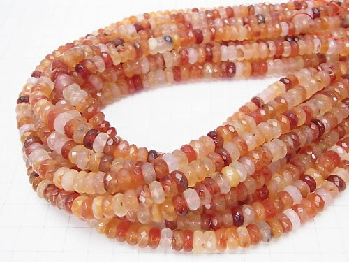 Mix Carnelian Faceted Button Roundel 8 x 8 x 4 mm half or 1 strand beads (aprx. 15 inch / 37 cm)