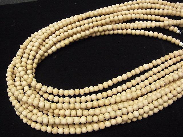 White Wood Semi Round 5mm 1strand beads (aprx.15inch / 38cm)