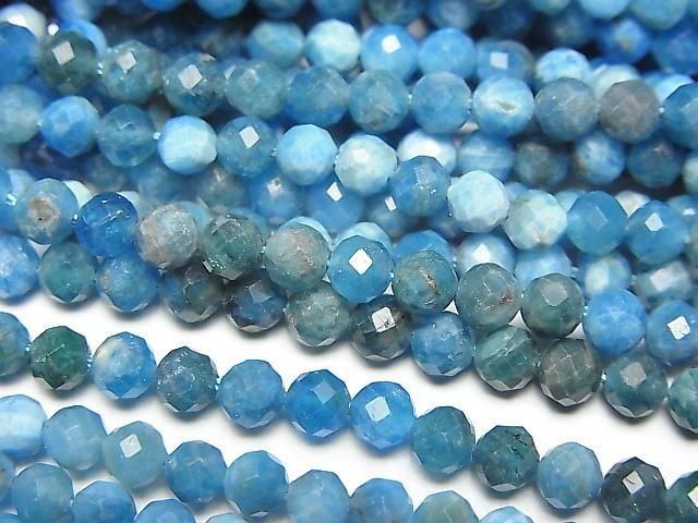 藍磷灰石 AA 32刻面圓珠 4毫米 1串 (約15英吋/37厘米)高品質！