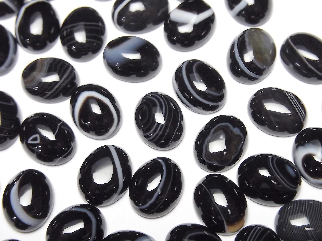 Onyx Rayé AAA Cabochon Ovale 10x8mm 2 pièces