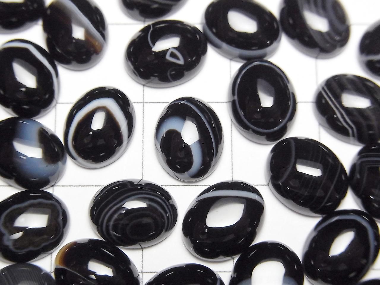 Onyx Rayé AAA Cabochon Ovale 10x8mm 2 pièces