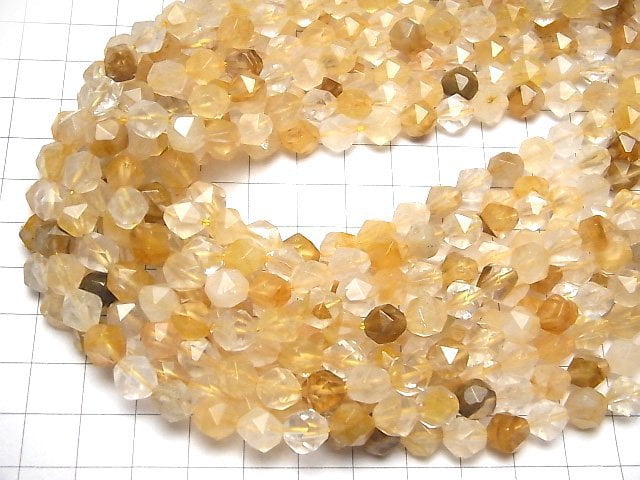 [Video] Yellow Hematite Quartz 24 Faceted Round 8 mm half or 1 strand beads (aprx.15 inch / 36 cm)