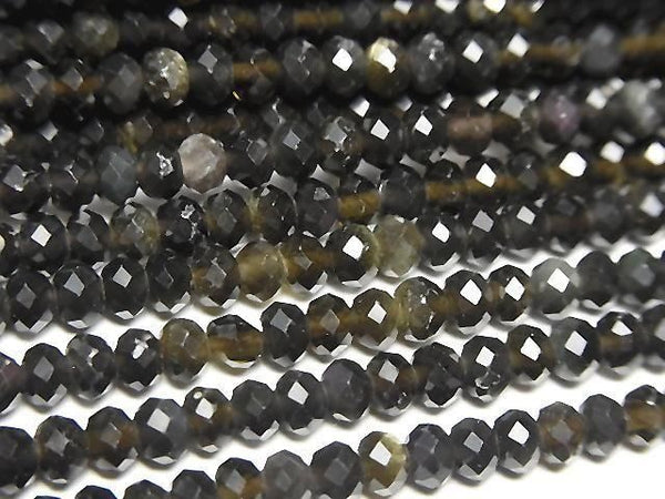 [Video]High Quality! Golden Obsidian AAA Faceted Button Roundel 4x4x2.5mm 1strand beads (aprx.15inch/37cm)