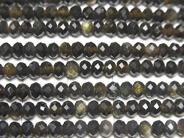 [Video]High Quality! Golden Obsidian AAA Faceted Button Rondelle 4x4x2.5mm 1strand beads (aprx.15inch/37cm)
