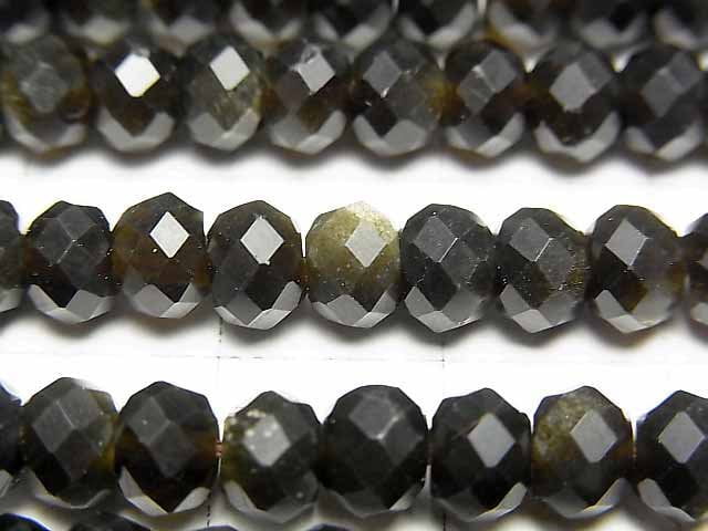 [Video] 1strand $9.79! High Quality! Golden Sheen Obsidian AAA Faceted Button Roundel 6 x 6 x 4 mm 1strand beads (aprx.15 inch / 37 cm)