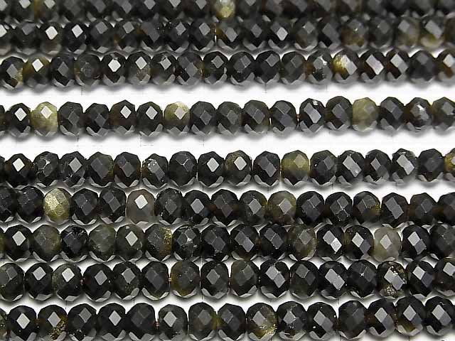 [Video] 1strand $9.79! High Quality! Golden Sheen Obsidian AAA Faceted Button Roundel 6 x 6 x 4 mm 1strand beads (aprx.15 inch / 37 cm)