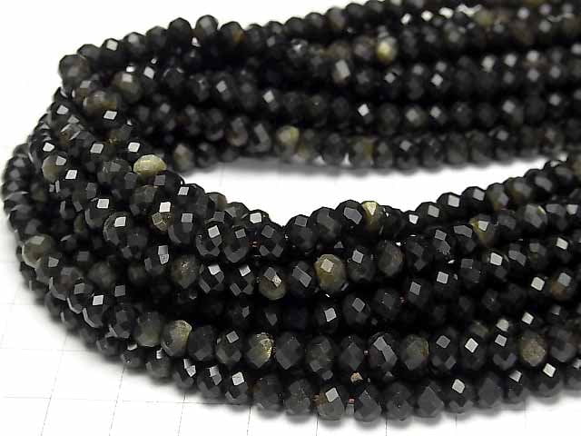 [Video] 1strand $9.79! High Quality! Golden Sheen Obsidian AAA Faceted Button Rondelle 6 x 6 x 4 mm 1strand beads (aprx.15 inch / 37 cm)