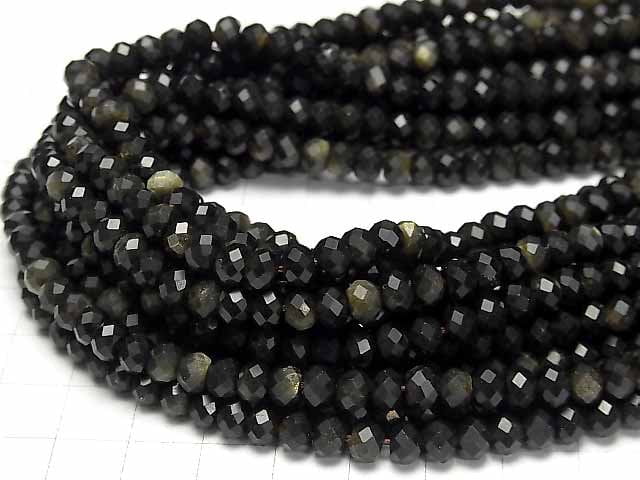 [Video] 1strand $9.79! High Quality! Golden Sheen Obsidian AAA Faceted Button Roundel 6 x 6 x 4 mm 1strand beads (aprx.15 inch / 37 cm)