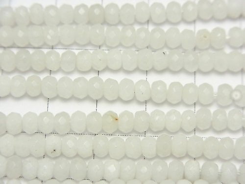 [Video] White Jade Faceted Button Rondelle 4 x 4 x 3 mm 1 strand beads (aprx. 14 inch / 34 cm)