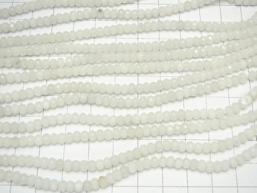 [Video] White Jade Faceted Button Rondelle 4 x 4 x 3 mm 1 strand beads (aprx. 14 inch / 34 cm)