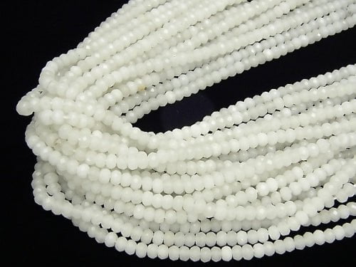 [Video] White Jade Faceted Button Rondelle 4 x 4 x 3 mm 1 strand beads (aprx. 14 inch / 34 cm)