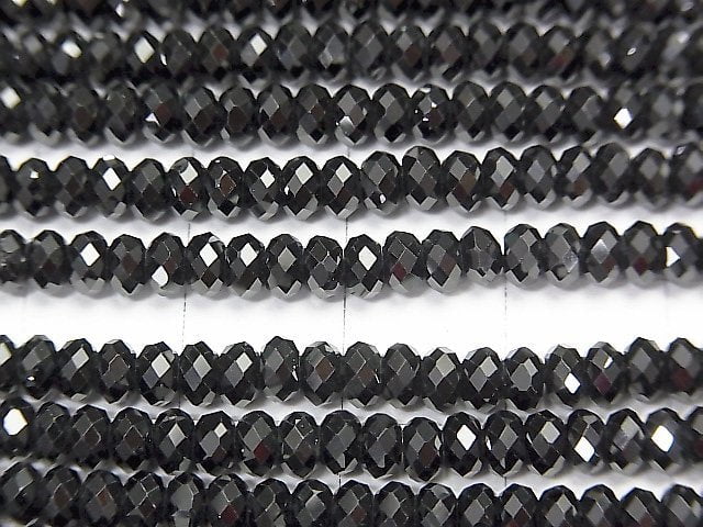 [Video] High Quality! Black Spinel AAA Faceted Button Roundel 4 x 4 x 2.5 mm 1strand beads (aprx.15 inch / 37 cm)