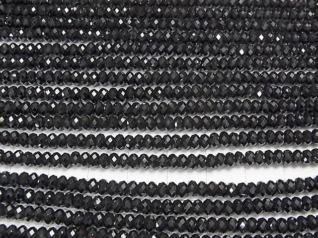 [Video] High Quality! Black Spinel AAA Faceted Button Rondelle 4 x 4 x 2.5 mm 1strand beads (aprx.15 inch / 37 cm)