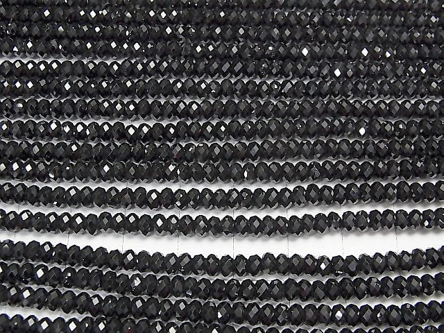 [Video] High Quality! Black Spinel AAA Faceted Button Roundel 4 x 4 x 2.5 mm 1strand beads (aprx.15 inch / 37 cm)