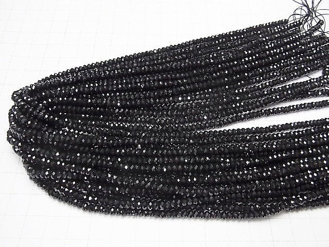 [Video] High Quality! Black Spinel AAA Faceted Button Roundel 4 x 4 x 2.5 mm 1strand beads (aprx.15 inch / 37 cm)