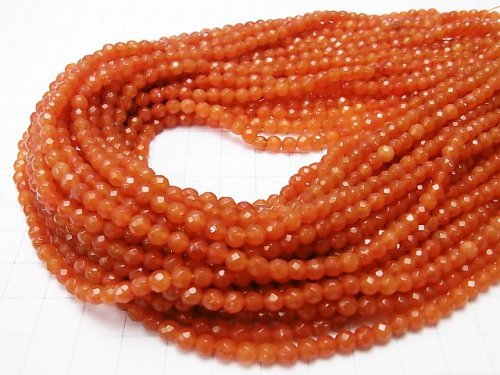 [Video] Orange Color Jade Faceted Round 4mm 1strand beads (aprx.15inch / 36cm)