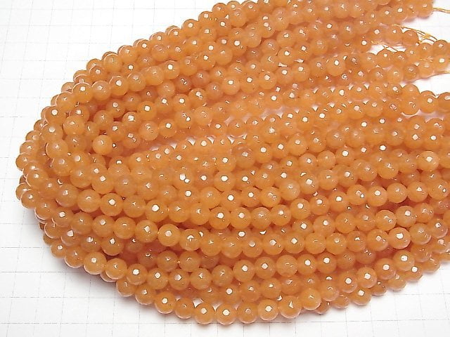 [Video] Orange Color Jade 128 Faceted Round 8 mm 1strand beads (aprx.14 inch / 35 cm)