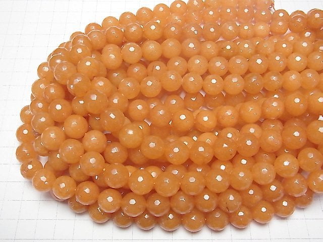 [Video] Orange Color Jade 128Faceted Round 12mm 1strand beads (aprx.14inch / 35cm)