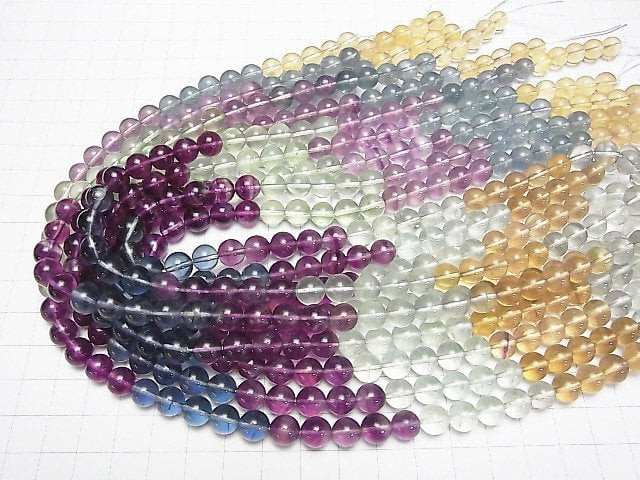 [Video] Fluorite AAA- Round 8mm Color Gradation 1strand beads (aprx.15inch/38cm)