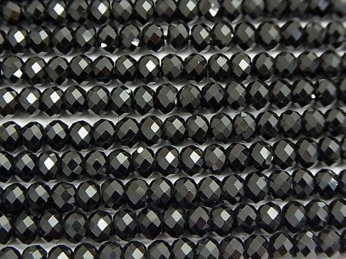 High Quality! Black Tourmaline AAA Faceted Button Roundel 5 x 5 x 3 mm 1 strand beads (aprx.15 inch / 37 cm)