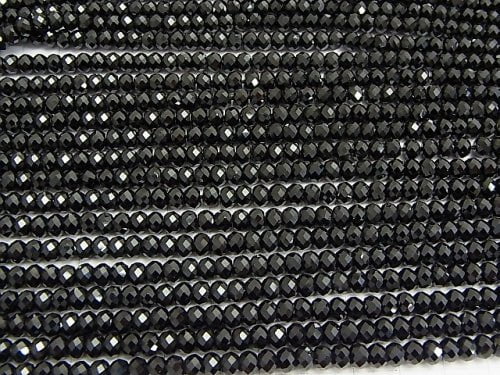 High Quality! Black Tourmaline AAA Faceted Button Roundel 5 x 5 x 3 mm 1 strand beads (aprx.15 inch / 37 cm)