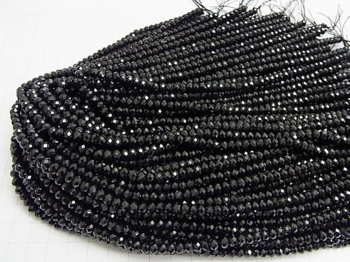 High Quality! Black Tourmaline AAA Faceted Button Roundel 5 x 5 x 3 mm 1 strand beads (aprx.15 inch / 37 cm)