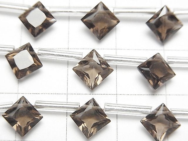 [Video] High Quality Smoky Quartz AAA Diamond Princess Cut 8x8mm 1strand (8pcs)