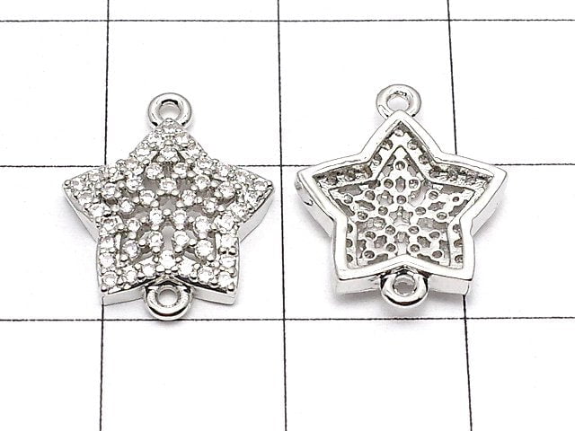 Metal Parts Star Motif Both Side Charm 15x13mm Silver Color (with CZ) 2pcs