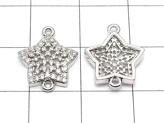 Metal Parts Star Motif Both Side Charm 15x13mm Silver Color (with CZ) 2pcs