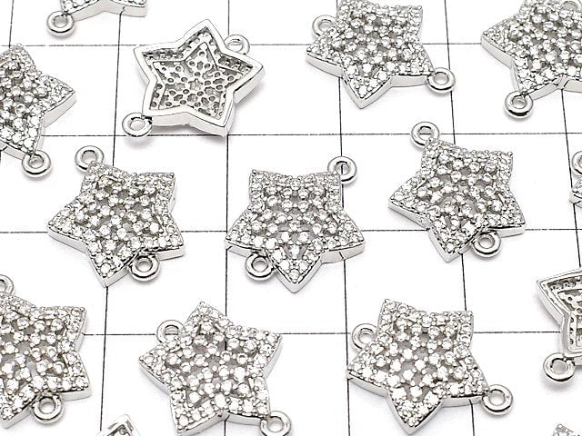 Metal Parts Star Motif Both Side Charm 15x13mm Silver Color (with CZ) 2pcs