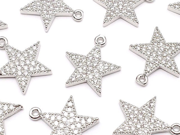 Metal parts Star motif charm 14x12mm Silver color (with CZ) 2pcs