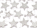 Metal parts Star motif charm 14x12mm Silver color (with CZ) 2pcs