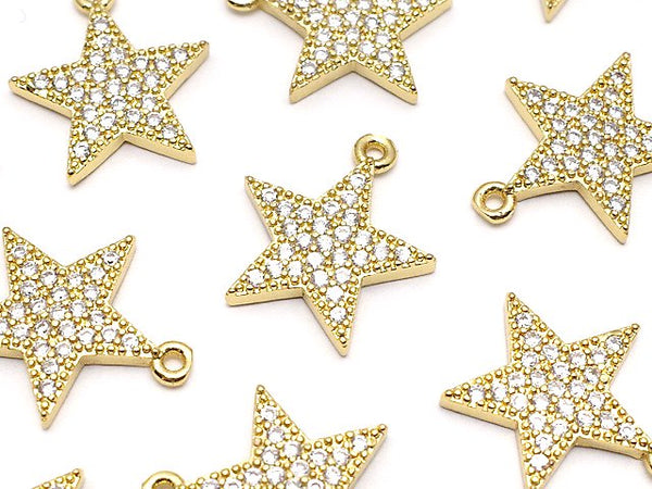 Metal parts Star motif charm 14x12mm Gold color (with CZ) 2pcs