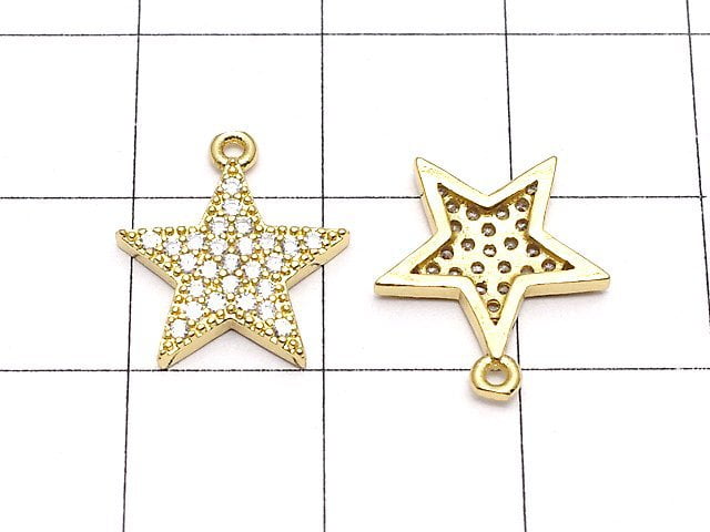 Metal Parts Star Motif Charm 14 x 12 mm Gold Color (with CZ) 2 pcs